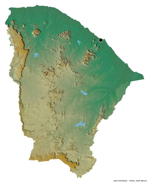 ブラジルの州であるCearaの形は その首都は白い背景に隔離されています 地形図 3Dレンダリング — ストック写真