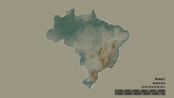 主要地域部門 分離されたディストリート連邦地域を持つブラジルの荒廃した形 ラベル 地形図 3Dレンダリング — ストック写真