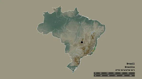 Die Ungesättigte Form Brasiliens Mit Seiner Hauptstadt Der Wichtigsten Regionalen — Stockfoto