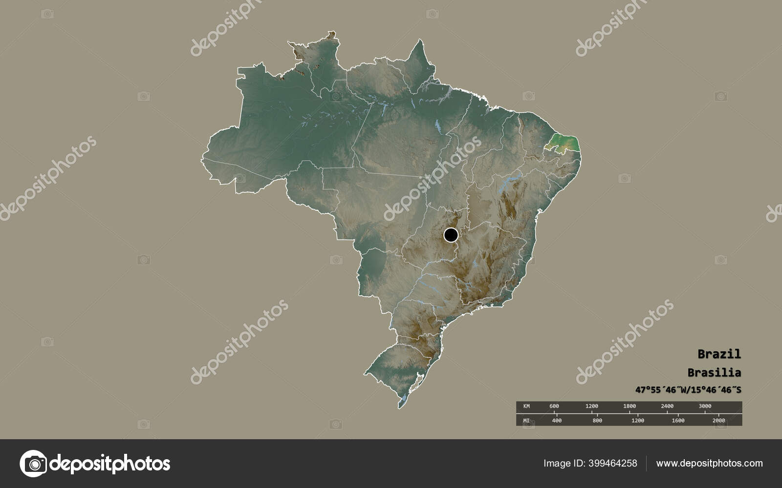 Desaturated Shape Brazil Its Capital Main Regional Division