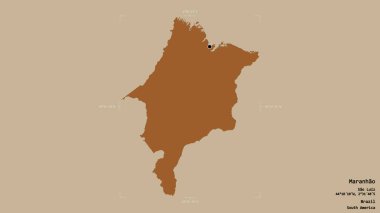 Maranhao bölgesi, Brezilya eyaleti, katı bir arka planda izole edilmiş bir sınır kutusunda. Etiketler. Desenli dokuların bileşimi. 3B görüntüleme