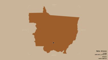 Mato Grosso bölgesi, Brezilya eyaleti, katı bir arka planda izole edilmiş bir sınır kutusunda. Etiketler. Desenli dokuların bileşimi. 3B görüntüleme