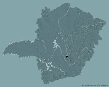 Brezilya 'nın Minas Gerais eyaleti, başkenti katı renk arkaplanı ile izole edilmiştir. Renkli yükseklik haritası. 3B görüntüleme