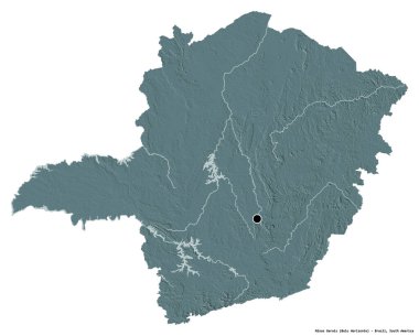 Brezilya 'nın Minas Gerais eyaleti, başkenti beyaz arka planda izole edilmiştir. Renkli yükseklik haritası. 3B görüntüleme