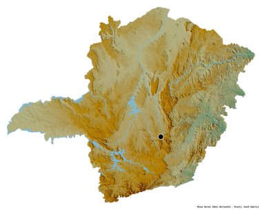 Brezilya 'nın Minas Gerais eyaleti, başkenti beyaz arka planda izole edilmiştir. Topografik yardım haritası. 3B görüntüleme