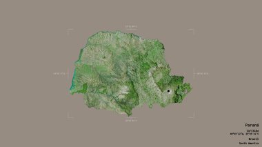 Parana bölgesi, Brezilya eyaleti, jeoreferatlı bir sınır kutusunda katı bir arka planda izole edilmiş. Etiketler. Uydu görüntüleri. 3B görüntüleme