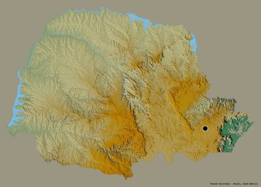Brezilya 'nın Parana eyaleti, başkenti katı renk arkaplanı ile izole edilmiştir. Topografik yardım haritası. 3B görüntüleme