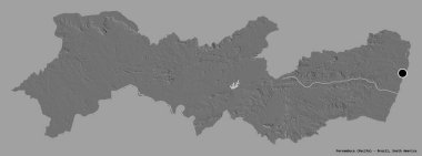 Brezilya 'nın Pernambuco eyaleti, başkenti katı renk arkaplanı ile izole edilmiştir. Çift seviyeli yükseklik haritası. 3B görüntüleme