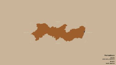 Pernambuco bölgesi, Brezilya eyaleti, katı bir arka planda izole edilmiş bir sınır kutusunda. Etiketler. Desenli dokuların bileşimi. 3B görüntüleme