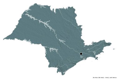 Brezilya 'nın başkenti Sao Paulo' nun beyaz arka planda izole edilmiş hali. Renkli yükseklik haritası. 3B görüntüleme