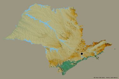 Brezilya 'nın Sao Paulo eyaleti, başkenti katı renk arkaplanı ile izole edilmiştir. Topografik yardım haritası. 3B görüntüleme