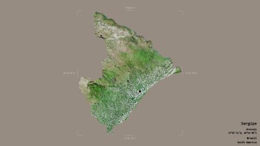 Sergipe bölgesi, Brezilya eyaleti, katı bir arka planda izole edilmiş bir sınır kutusunda. Etiketler. Uydu görüntüleri. 3B görüntüleme