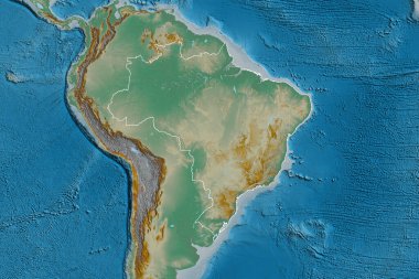 Brezilya 'nın genişletilmiş bölgesi. Topografik yardım haritası. 3B görüntüleme