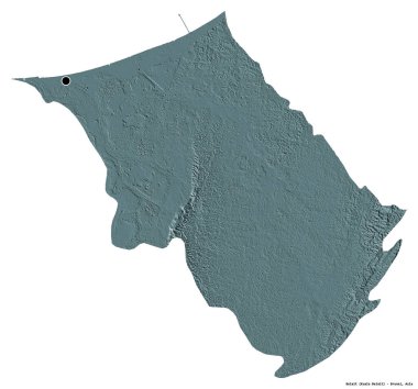 Brunei 'nin Belait ilçesi, başkenti beyaz arka planda izole edilmiş. Renkli yükseklik haritası. 3B görüntüleme