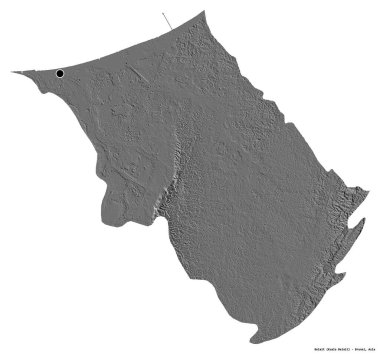 Brunei 'nin Belait ilçesi, başkenti beyaz arka planda izole edilmiş. Çift seviyeli yükseklik haritası. 3B görüntüleme