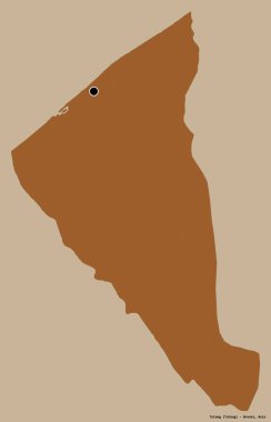 Brunei 'nin Tutong ilçesi. Başkenti koyu renk arka planda izole edilmiş. Desenli dokuların bileşimi. 3B görüntüleme