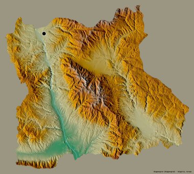 Bulgaristan 'ın Blagoevgrad eyaleti, başkenti katı renk arka planına izole edilmiş durumda. Topografik yardım haritası. 3B görüntüleme