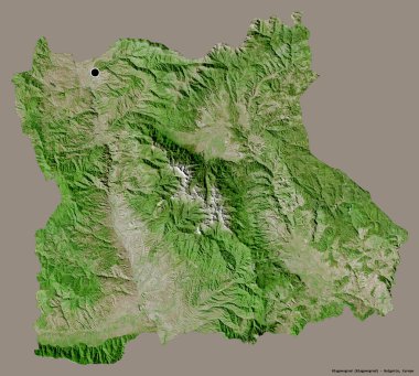 Bulgaristan 'ın Blagoevgrad eyaleti, başkenti katı renk arka planına izole edilmiş durumda. Uydu görüntüleri. 3B görüntüleme