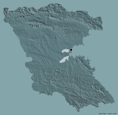 Bulgaristan 'ın Burgaz eyaleti, başkenti katı renk arka planına izole edilmiş durumda. Renkli yükseklik haritası. 3B görüntüleme