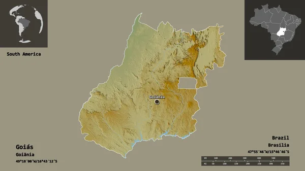 Shape Goias Bundesstaat Brasilien Und Seine Hauptstadt Entfernungsskala Vorschau Und — Stockfoto