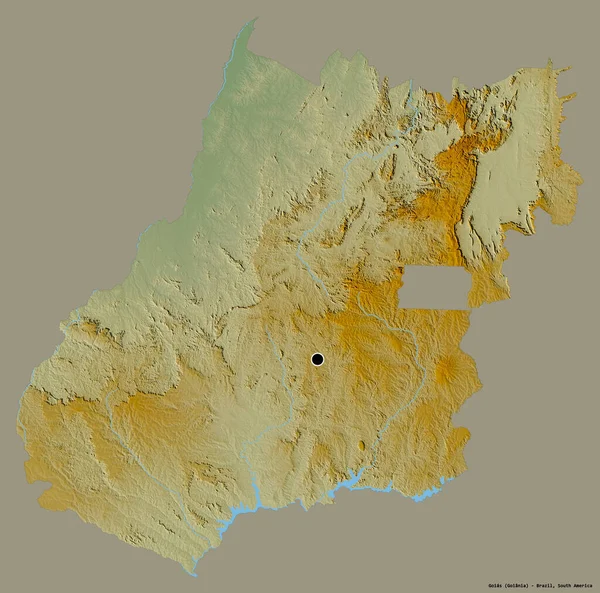 ブラジルのゴイアス州の形で その首都はしっかりした色の背景に隔離されています 地形図 3Dレンダリング — ストック写真