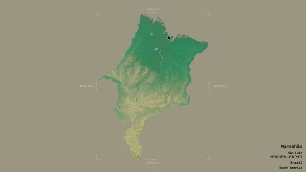 ブラジルの状態であるMaranhaoのエリアは 洗練された境界ボックス内の強固な背景に隔離されています ラベル 地形図 3Dレンダリング — ストック写真