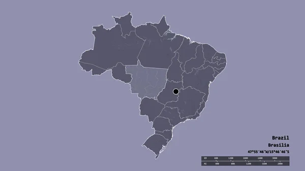 Forma Dessaturada Brasil Com Sua Capital Principal Divisão Regional Área — Fotografia de Stock