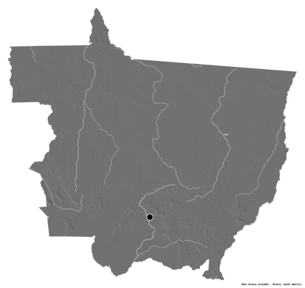 巴西马托格罗索州的形状 首都被白色背景隔离 Bilevel高程图 3D渲染 — 图库照片