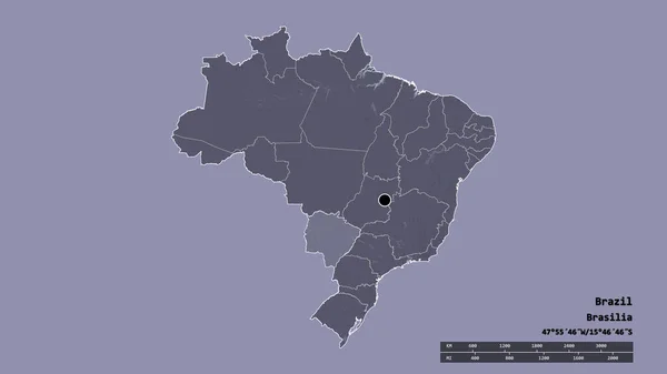 以首都 主要区域分部和分离的Mato Grosso Sul地区为首都的巴西的绝望状态 彩色高程图 3D渲染 — 图库照片