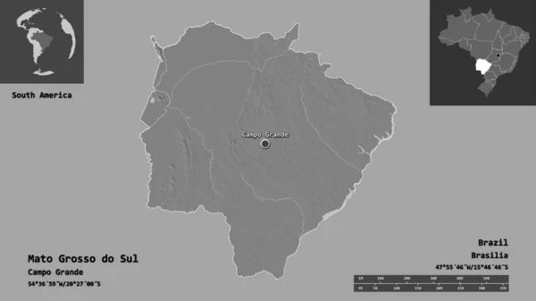 Forma Mato Grosso Sul Estado Brasil Capital Escala Distancia Vistas —  Fotos de Stock