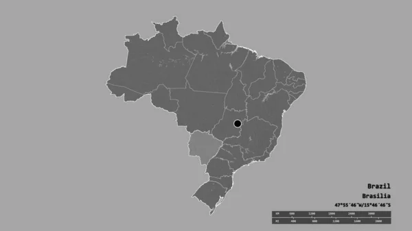 Desaturated Shape Brazil Its Capital Main Regional Division Separated Mato — Stock Photo, Image