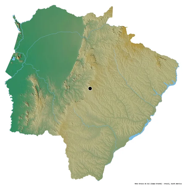 ブラジルの首都であるマトグロッソ スルの形は 白い背景に孤立しています 地形図 3Dレンダリング — ストック写真