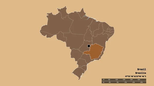 Desaturated Shape Brazil Its Capital Main Regional Division Separated Minas — Stock Photo, Image