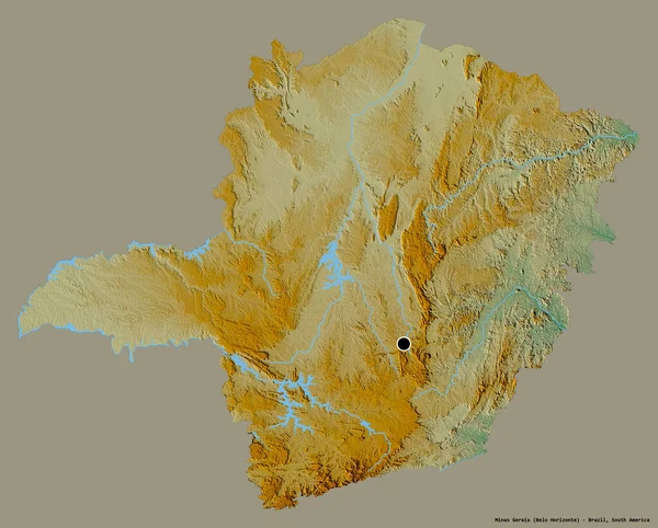 ブラジルのミナスジェライス州の形で その首都はしっかりとした色の背景に隔離されています 地形図 3Dレンダリング — ストック写真