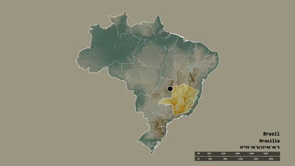 Forma Dessaturada Brasil Com Sua Capital Principal Divisão Regional Área — Fotografia de Stock