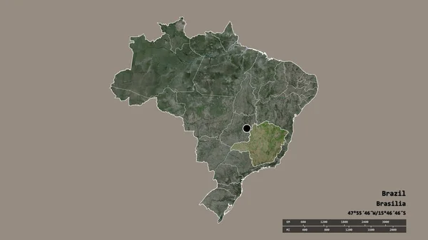 主要な地域部門と分離ミナスジェライス地域とブラジルの荒廃した形 ラベル 衛星画像 3Dレンダリング — ストック写真