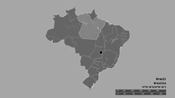 Forma Dessaturada Brasil Com Sua Capital Principal Divisão Regional Área — Fotografia de Stock