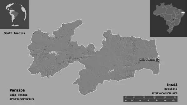 Form Von Paraiba Bundesstaat Von Brasilien Und Seiner Hauptstadt Entfernungsskala — Stockfoto