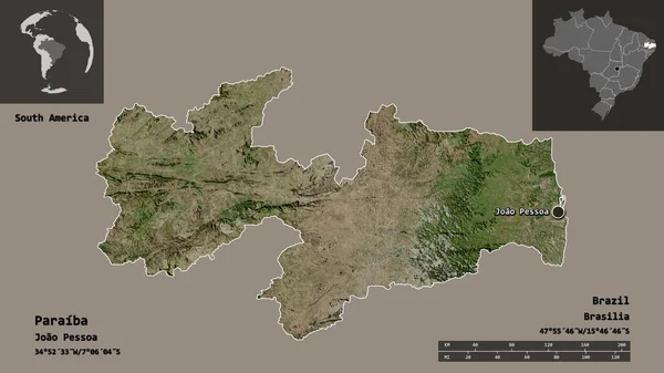 Forma Paraíba Estado Brasil Capital Escala Distancia Vistas Previas Etiquetas — Foto de Stock