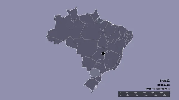 以首都 主要区域分部和独立的巴拉那地区为首都的巴西的绝望面貌 彩色高程图 3D渲染 — 图库照片