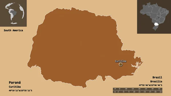 Forma Paraná Estado Brasil Capital Escala Distancia Vistas Previas Etiquetas —  Fotos de Stock
