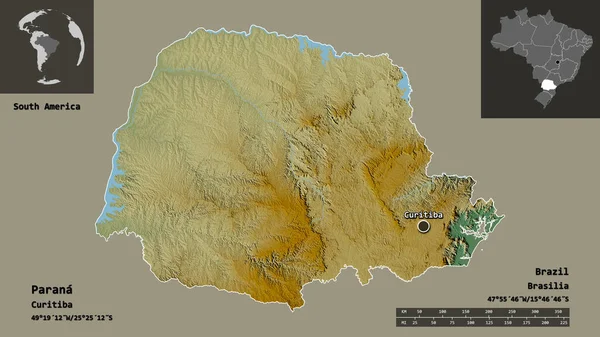 Parana Alakja Brazília Állam Fővárosa Távolsági Skála Előnézet Címkék Topográfiai — Stock Fotó