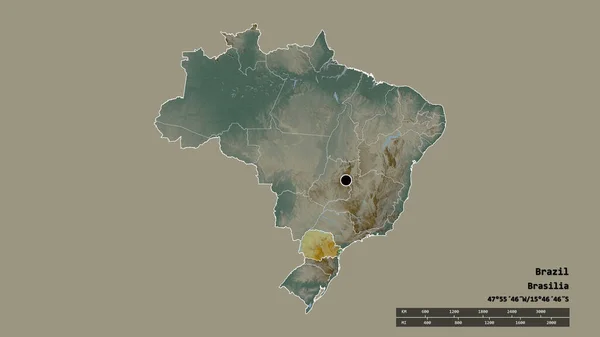 Обесцвеченная Форма Бразилии Столицей Главным Региональным Разделением Отделенной Территорией Парана — стоковое фото