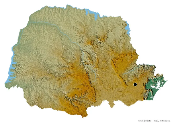 ブラジルのパラナ州の形で その首都は白い背景に隔離されています 地形図 3Dレンダリング — ストック写真