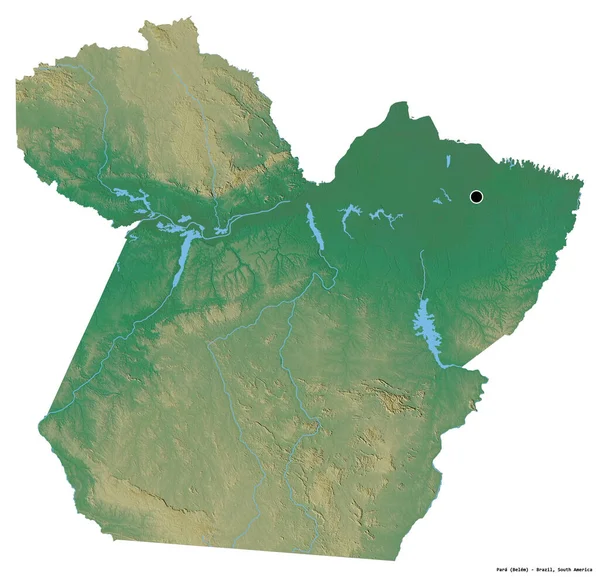 Shape Para State Brazil Its Capital Isolated White Background Topographic — Stock Photo, Image