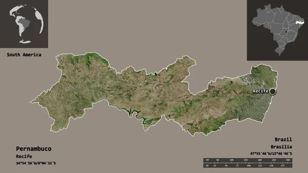 Форма Пернамбуку Штат Бразилия Столица Шкала Расстояний Предварительные Просмотры Метки — стоковое фото