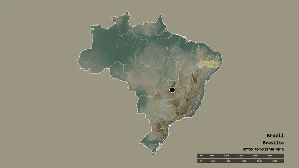 主要な地域部門と分離ペルナンブコ地域とブラジルの荒廃した形状 ラベル 地形図 3Dレンダリング — ストック写真