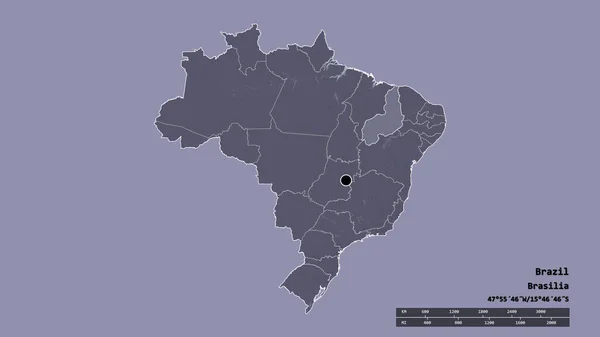 Desaturated Σχήμα Της Βραζιλίας Πρωτεύουσα Την Κύρια Περιφερειακή Διαίρεση Και — Φωτογραφία Αρχείου