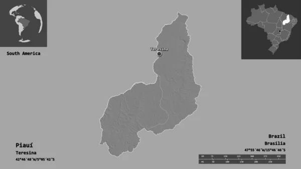 Forma Piaui Estado Brasil Capital Escala Distancia Vistas Previas Etiquetas —  Fotos de Stock