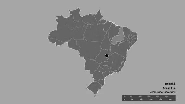 Desaturated Shape Brazil Its Capital Main Regional Division Separated Piaui — Stock Photo, Image